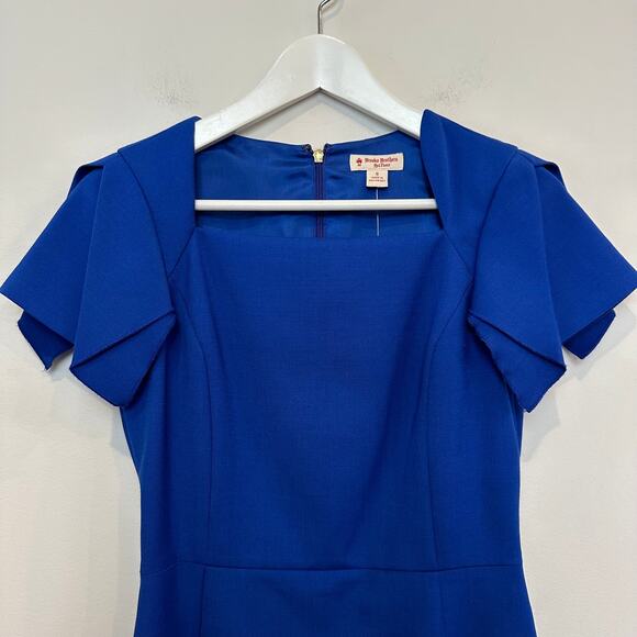NWT Brooks Brothers Red Fleece Dress Royal Blue Wool Blend Short Sleeve Pencil 0 - Picture 2 of 10